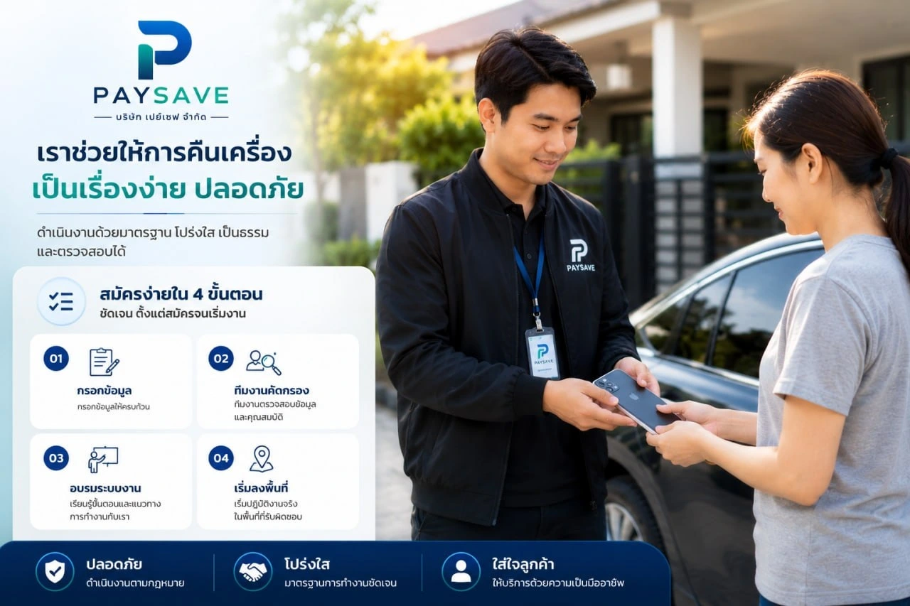 ทีมงาน PAYSAVE ช่วยให้การคืนเครื่องเป็นเรื่องง่าย ปลอดภัย และโปร่งใส